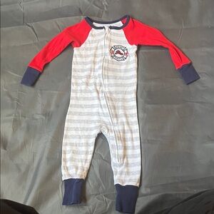 Cozy Striped Footie with Red and Blue Sleeves